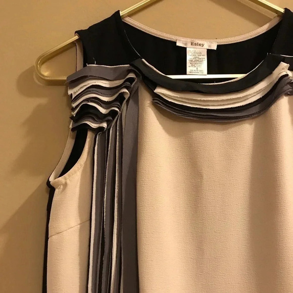 Esley Cream and Black Colorblock Shift Dress Small - Picture 3 of 8